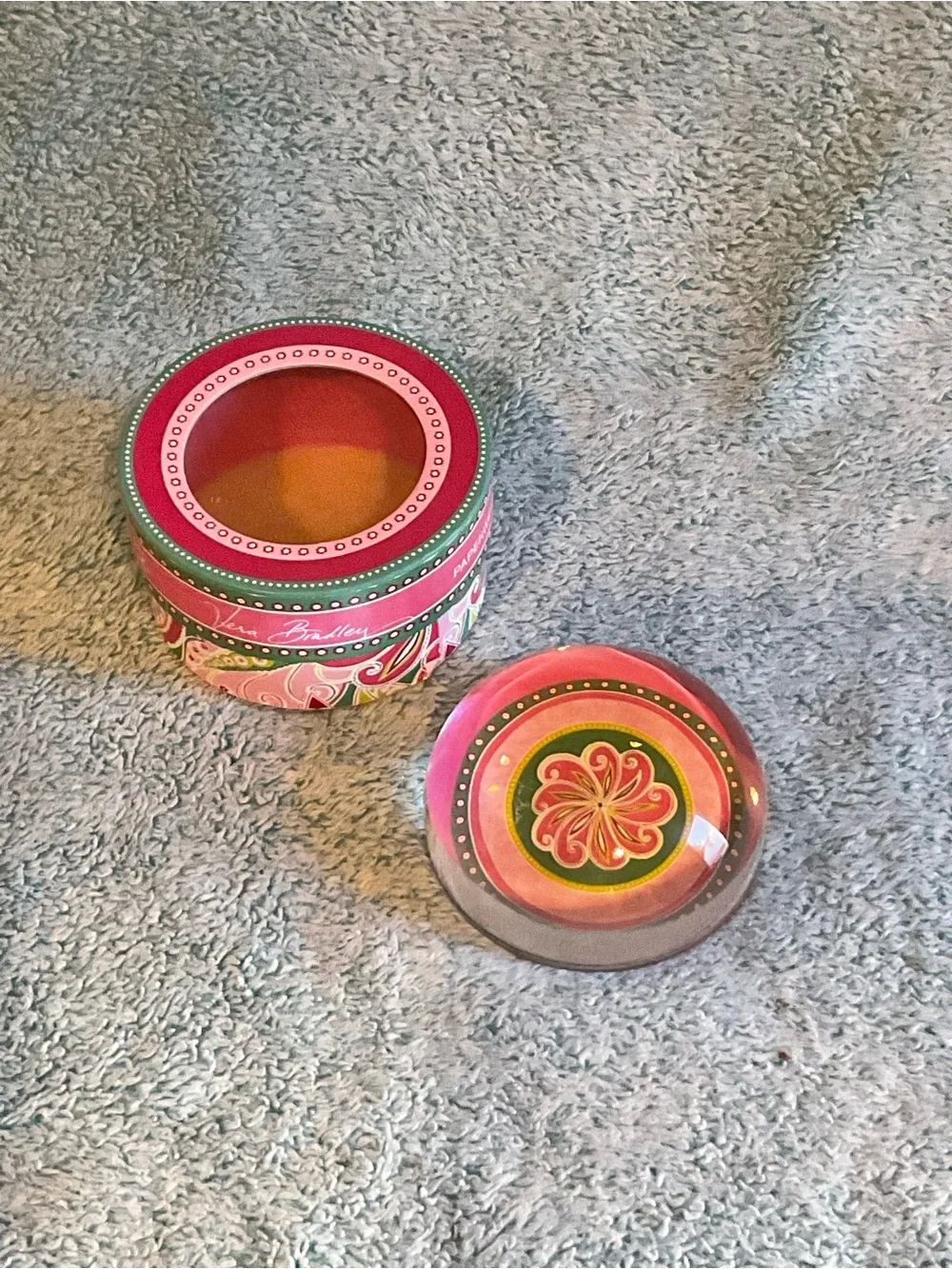 Vera Bradley Pinwheel Glass Paperweight Dome Breast Cancer Collectible
